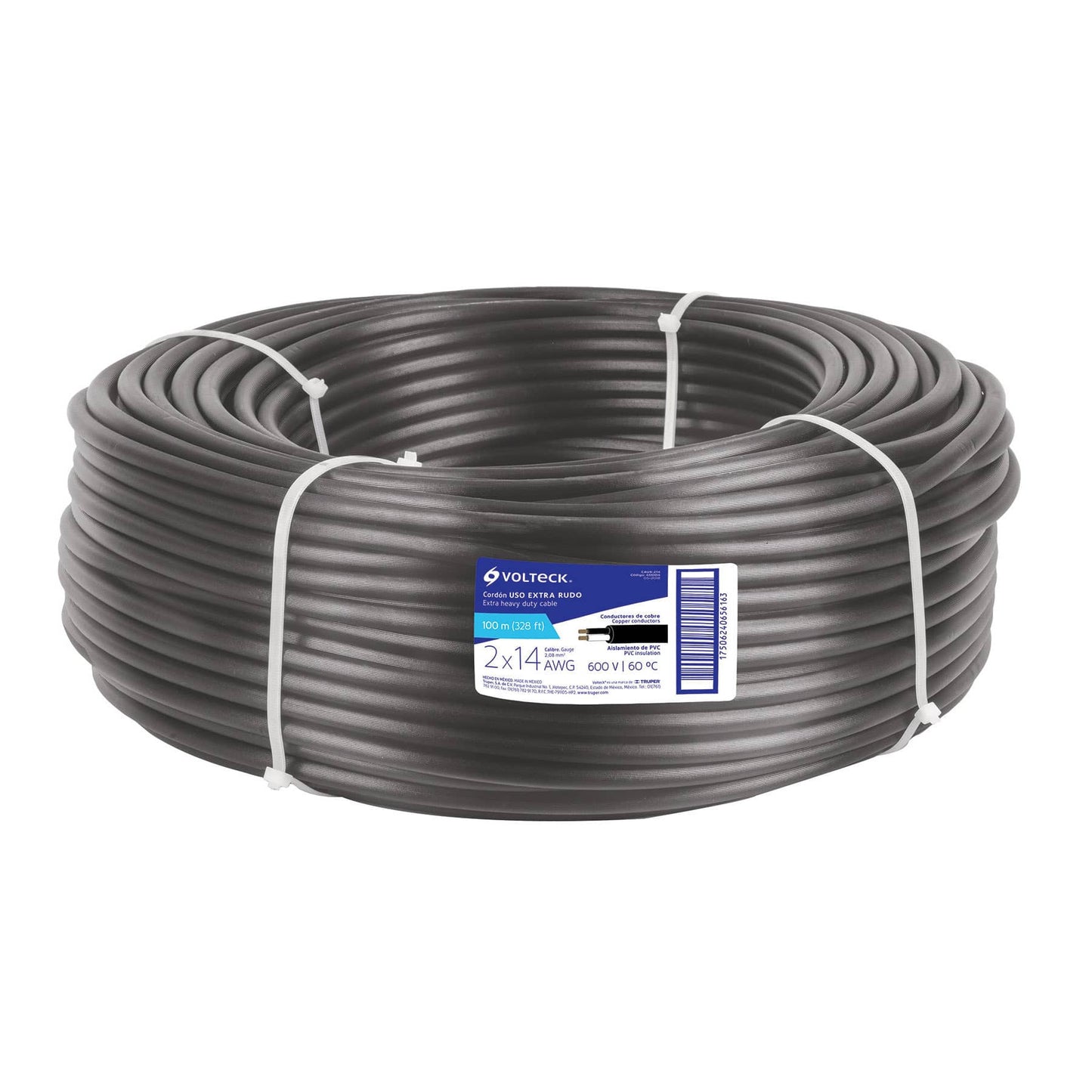 METRO DE CABLE USO EXTRA RUDO 2 x 14 AWG de 100 m CAUR-214, Volteck