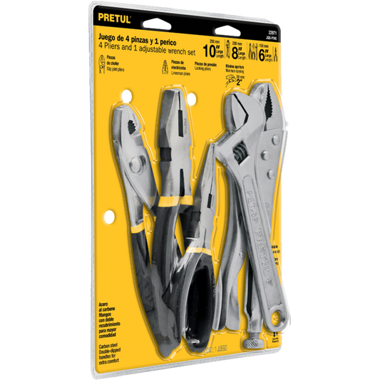 22971 Juego de 4 pinzas y 1 llave ajustable, Pretul