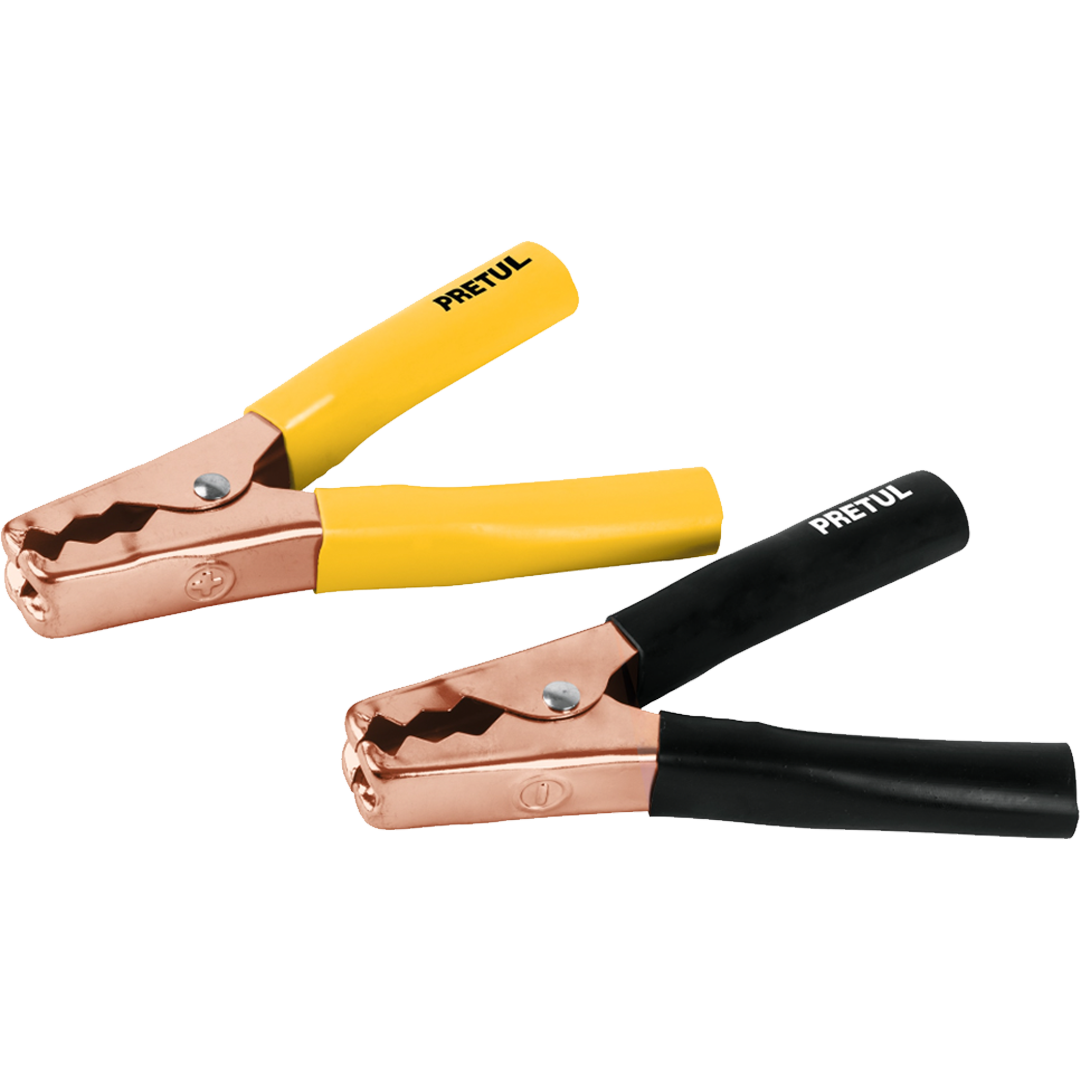 20123 Caballete con 2 caimanes para cables pasa corriente, Pretul