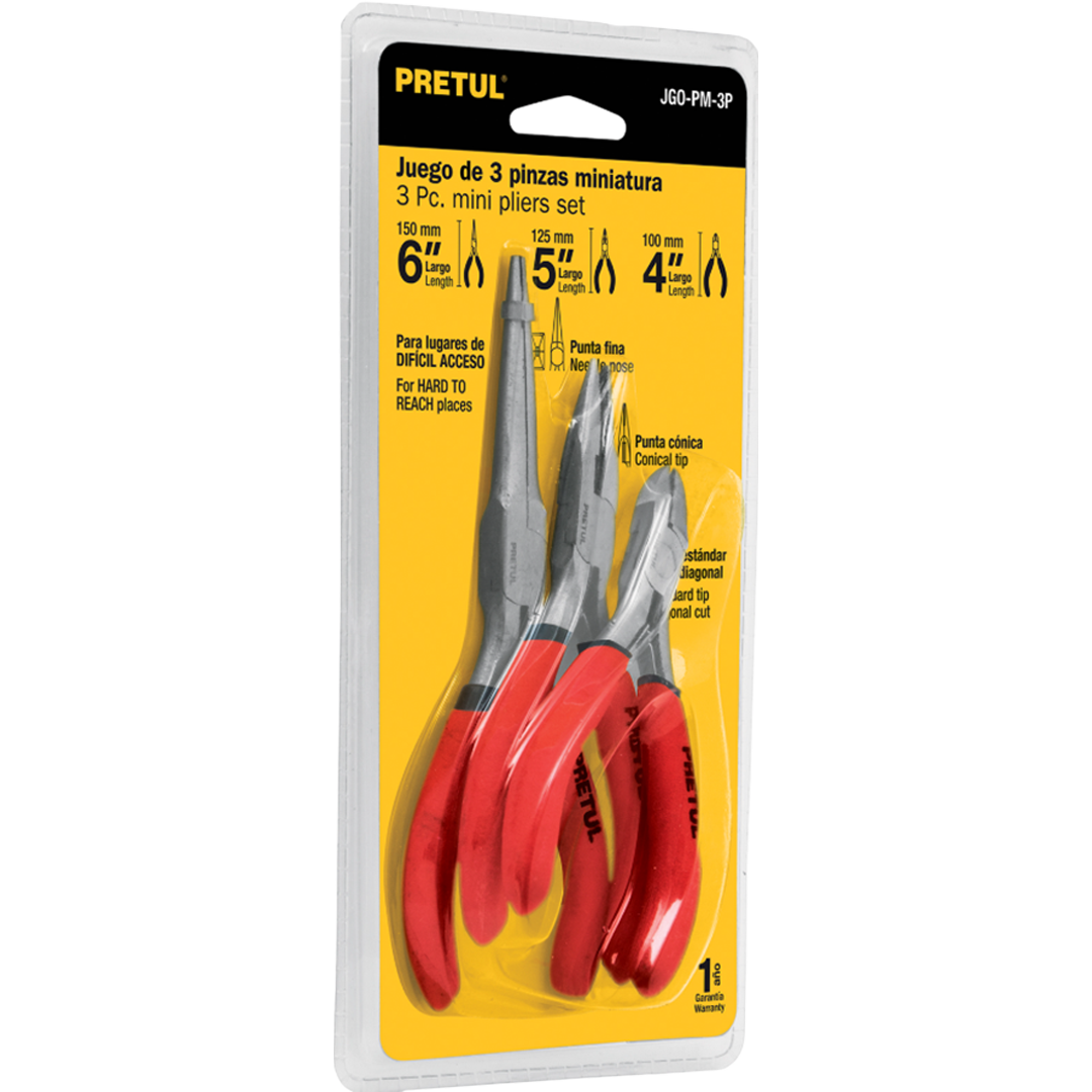 Juego de 3 mini pinzas, mangos de PVC, Pretul 20016
