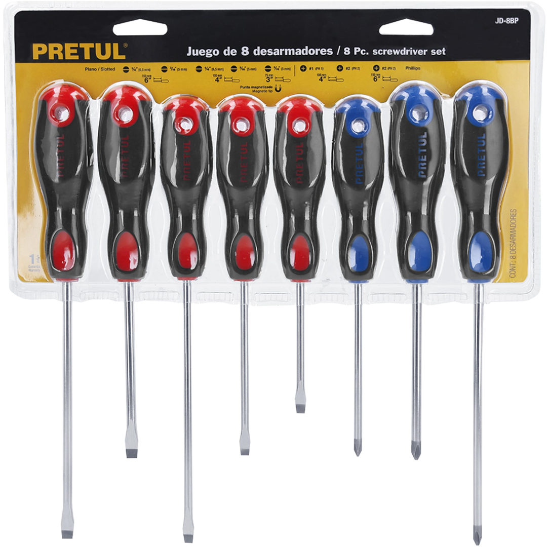 Juego de 8 desarmadores mango Comfort Grip, Pretul