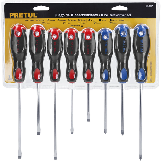 Juego de 8 desarmadores mango Comfort Grip, Pretul