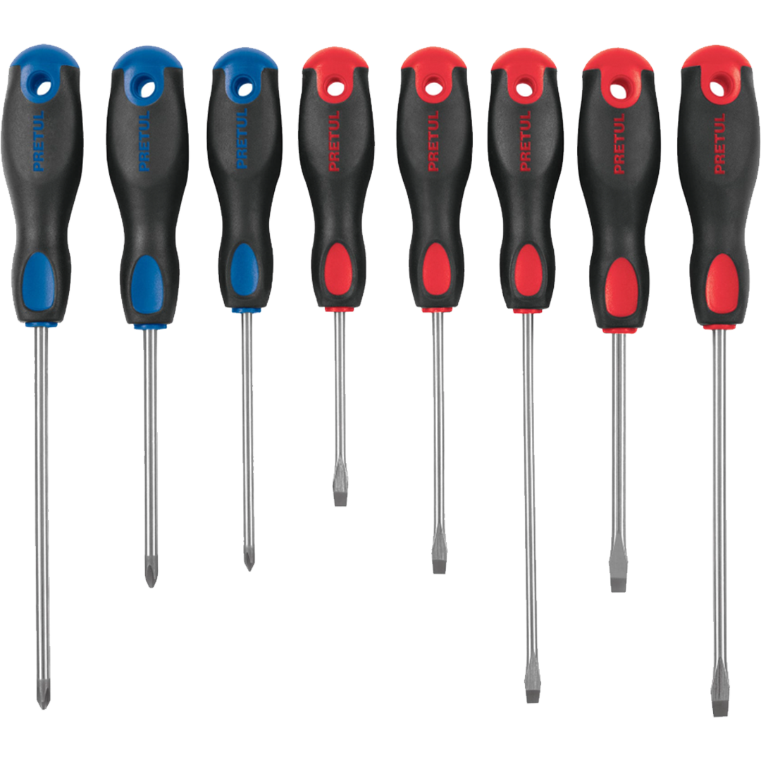 Juego de 8 desarmadores mango Comfort Grip, Pretul