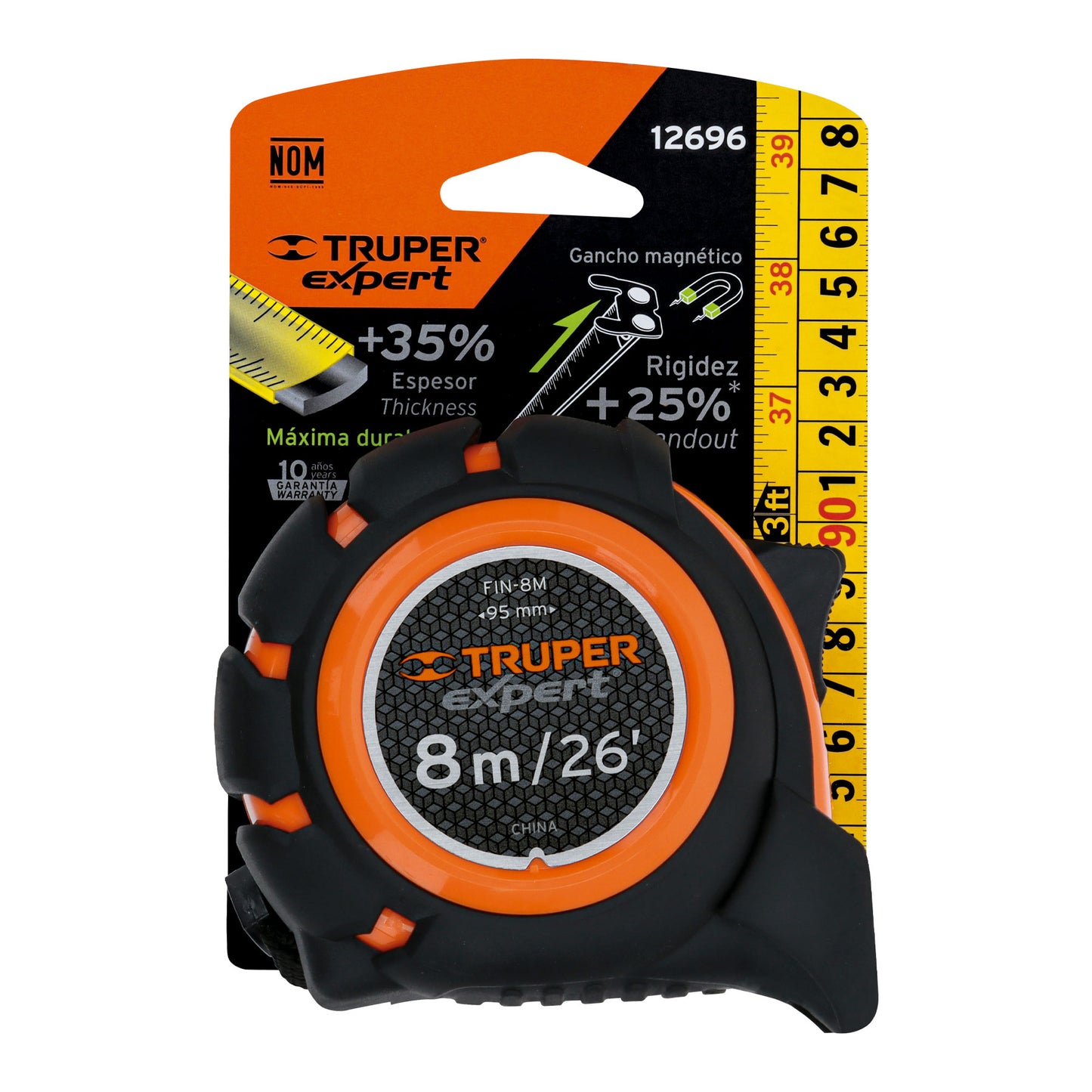 Flexómetro industrial contra impactos 8 m cinta 25 mm, Truper