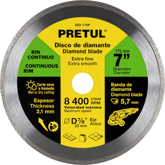 Disco de diamante de 7' x 2.1 mm rin continuo, Pretul