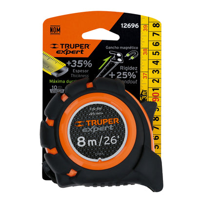 Flexómetro industrial contra impactos 8 m cinta 25 mm, Truper